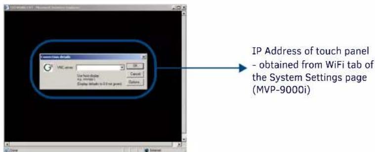 IP Address of touch panel - obtained from WiFi tab of the System Settings page (MVP-9000i)
