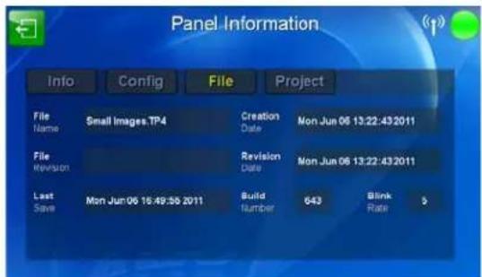 Panel Information Info Config File Project File Name Small Images.TP4 Creation Date Mon Jun 06 13:22:43 2011 File Revision Revision Date Mon Jun 06 13:22:43 2011 Last Save Mon Jun 06 15:49:58 2011 Build Number 643 Blink Rate 5