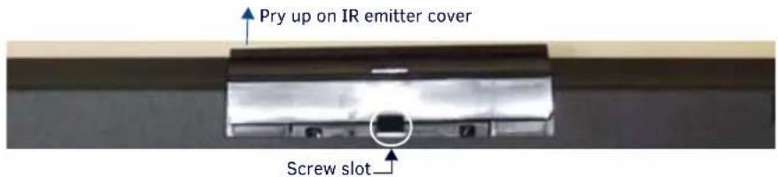 Pry up on IR emitter cover Screw slot