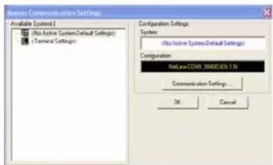 Network Communications Settings Available System1 Bio Active SystemDefault Settings Camera Settings Configuration Settings System: Bio Active SystemsDefault Settings Configuration NetLine2C7M_20000.01.1.16 Communication Settings... OK Cancel