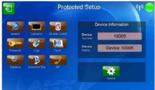 Protected Setup Device Information Device Number 10005 Device Name Device 10005 Network Calibration S4 Web Control Passwords Logo Cache Statistics Connection Test SP Options