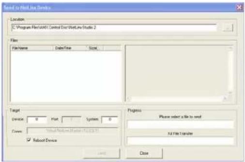 Trend by NetLine Devices Location Program Files\API Control DevNetLine Studio 2 Files File Name Date/Time Start Target Device 0 Port System 0 Core: Visual Basic Software (C:\Users\) ✓ Subool Device Progress Please select a file to send All File Transfer Close