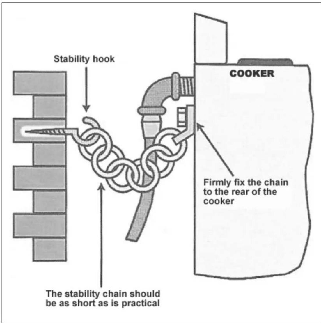 Stability hook The stability chain should be as short as is practical COOKER Firmly fix the chain to the rear of the cooker