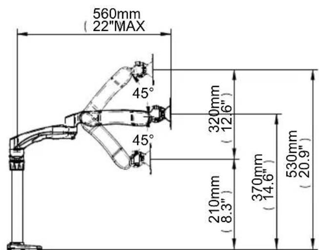 560mm (22"MAX) 45° 320mm (12" 6") 45° 210mm (8.3") 370mm (14.6") 530mm (20.9")