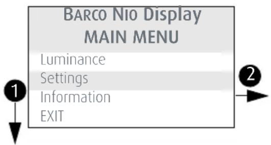 BARCO Nio Display MAIN MENU Luminance Settings Information EXIT