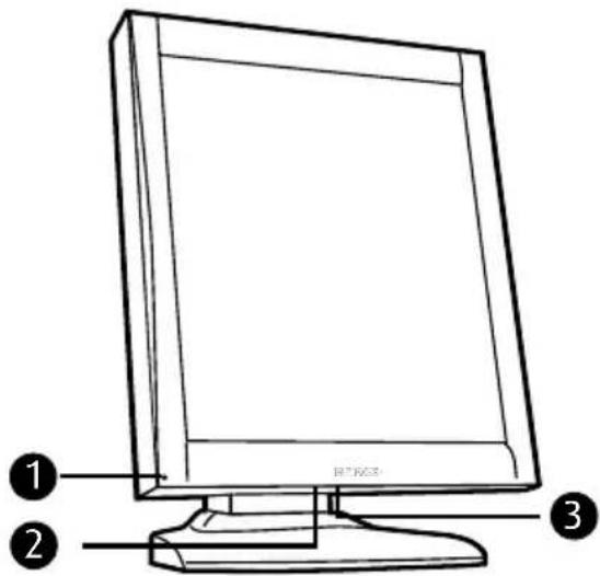 Line drawing of a computer monitor with numbered labels pointing to its front panel.