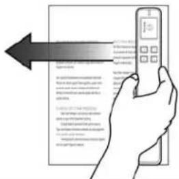 Hand holding remote control device with instructional arrow and text instructions in Chinese