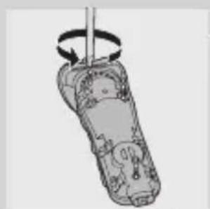 Illustration of a handheld device with a rotating arm and handle (no text or symbols)