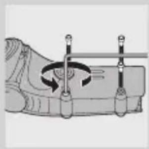 Mechanical diagram showing a foot pressing a lever with rotating arrows (no text or symbols)