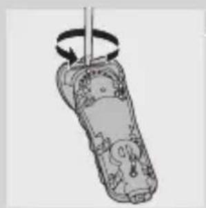 Illustration of a handheld device with a rotating arm and handle (no text or symbols)