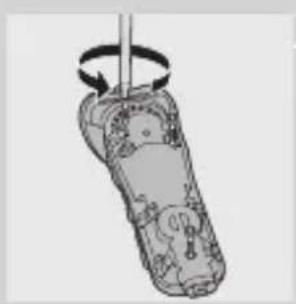 Diagram of a handheld device with a rotating arm, showing internal components and wiring (no text or symbols)