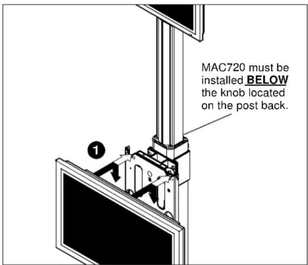 MAC720 must be installed BELOW the knob located on the post back.