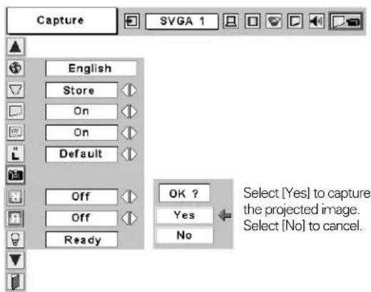 Capture English Store On On Default Off Off Ready OK ? Yes No Select [Yes] to capture the projected image. Select [No] to cancel.