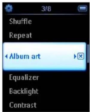 3/8 Shuffle Repeat Album art Equalizer Backlight Contrast
