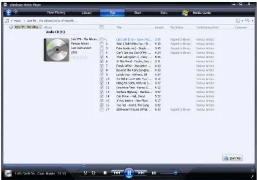 Windows Media Player New Playing Library Rip Burn Sync Media Guide Music + Jazz PM - The Album (CD/Dx OF Smooth... 3002 PM - The Album... Album Audio CD (F:) Jazz PM - The Album... Various Artists Jazz Instrument (200) 1 2 3 4 5 6 7 8 9 10 11 12 13 14 15 16 17 Let's Get It On - Game, No... 3:45 Wish I Didn't Miss You - St... 4:30 Poke (radio ms) - Simply ... 3:45 Can't Get You Out Of My ... 4:34 That Lady (part 1) - Key ... 5:36 In The Mood - Taylor, Can... 3:31 Family Affair - Jozubster ... 6:43 Beyond The Rains (origine) ... 4:43 Lovely Day - Withers, Dill ... 4:47 I'm Still in Love With You ... 3:32 Hilling Me Softly With His S... 5:47 One More Time - Xerene G ... 4:32 Ventura Highway - Hardco ... 3:57 Cab Driver - Hall, Deryf ... 5:22 If You Believe - Fake Flybe ... 5:17 Too Hot - Koll & The Gang ... 5:42 Still Haven't Found (What ... 5:30) Lipped to library Contributing After Compose Start Up