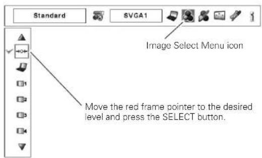 Standard SVGA1 Image Select Menu icon Move the red frame pointer to the desired level and press the SELECT button.