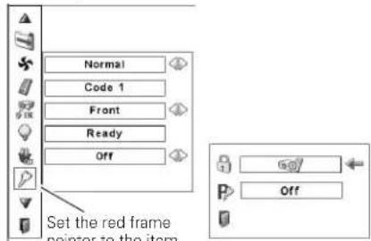Normal Code 1 Front Ready Off Set the red frame pointer to the item