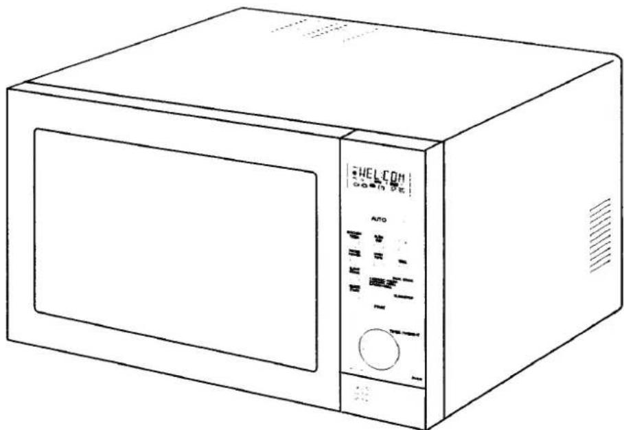 Line drawing of a modern kitchen microwave oven with control panel and door (no text or symbols)