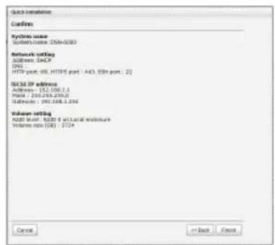 Quick Destination Confire Hybrid name System name: DSN-0003 Network setting Address: DHCP DNS HTTP port: 68, HTTP port: A43, SBN port: 22 DISCI IP address Address: 152,500.1.1 Phone: 295,258,278.2 Subnets: 292,108,2,334 Volume setting USB port: 8281 B virtual network Volume port (SB) : 2724 Cancel +/- Back Cancel