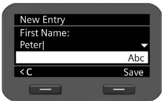 New Entry First Name: Peter| Abc < C Save