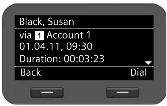 Black, Susan via 1 Account 1 01.04.11, 09:30 Duration: 00:03:23 Back Dial
