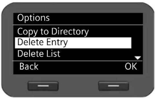Options Copy to Directory Delete Entry Delete List Back OK