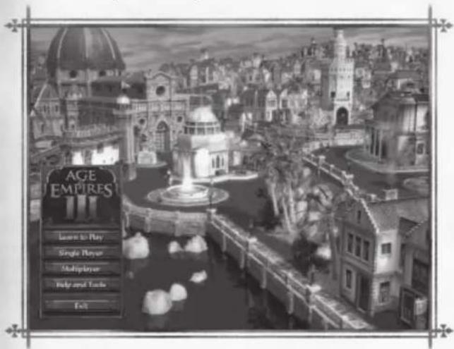 AGE EMPIRES Learn to Play Single Players Multiplayer Help and Tools Exit