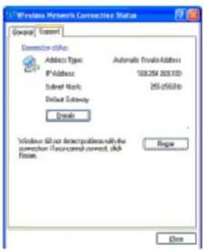 Wireless Network Connection Status [Geques] Options Connection Status Address Type: Automatic Private Address1 IP Address: 508.254 303.330 Submit Work: 265.256.070 Default Security Details Windows file not detected with the connection (or control) current, click Forum. Browse