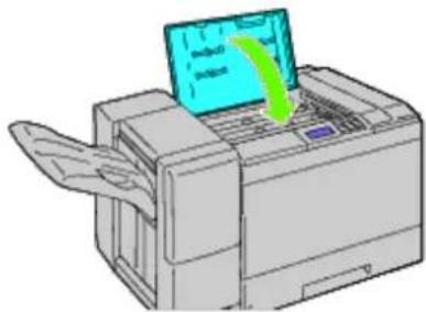 Illustration of a printer with a green arrow pointing to the screen displaying 'm300' and 'm200'