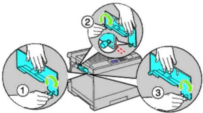 Diagram illustrating three-step process of a device handling or cleaning, with numbered steps and magnified views.
