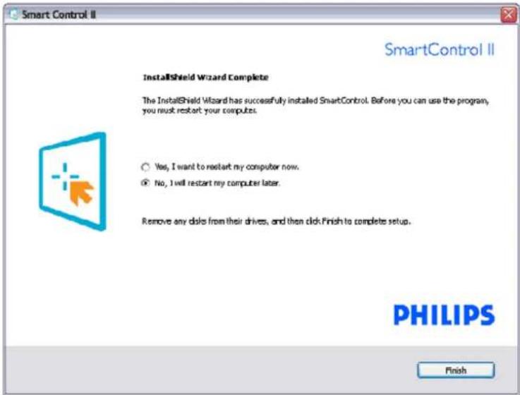 Smart Control II InstallShield Wizard Complete The InstallShield Wizard has successfully installed SmartControl. Before you can use the program, you must restart your computer. Yes, I want to restart my computer now. No, I will restart my computer later. Remove any disks from their drives, and then…