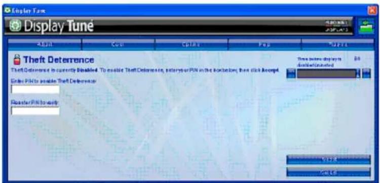 Display Tune Target Cool Croll Pop Help Theft Deterrence Theft Deterrence is currently disabled. To enable Theft Deterrence, enter your PIN in the back/below, then click Accept. Enter PIN to enable Theft Deterrence Order your PIN to verify: Time before display is displace/Displace 00:00:00 00:00:00…