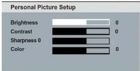 Personal Picture Setup Brightness Contrast Sharpness 0 Color