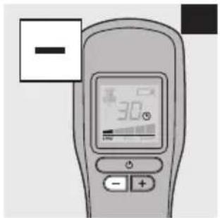 Diagram of a blood glucose meter with display showing 30% change and control buttons