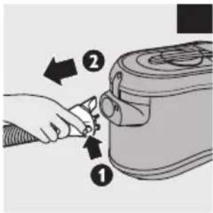 Diagram showing a hand inserting a plug into a device with labeled parts 1 and 2