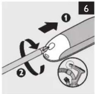 Diagram illustrating a mechanical or electrical component with numbered steps and an inset view showing a device.