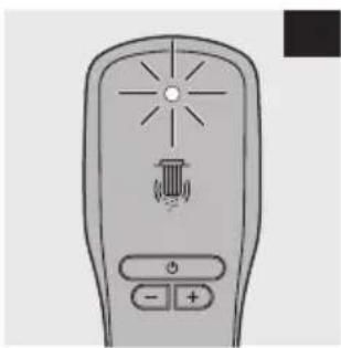 Illustration of a remote control device with a stylus and indicator lights (no text or symbols)