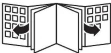 Diagram of three open panels with grid patterns and directional arrows, no text or symbols present