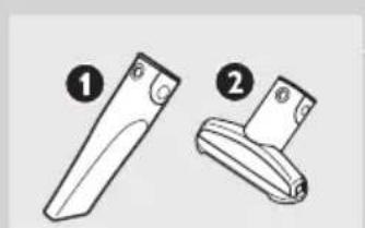 Two types of metal tools or clips, labeled 1 and 2, shown in line drawings without any text or symbols.