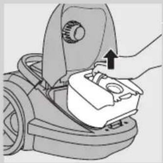 Diagram of a hand pressing down on a mechanical component with an arrow indicating motion (no text or symbols present)