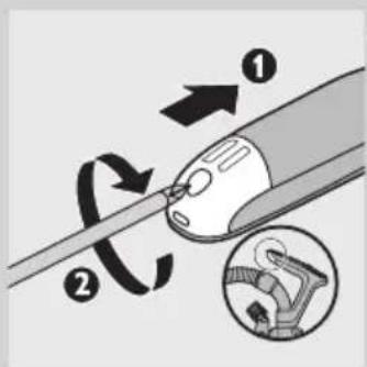Diagram illustrating a mechanical or electrical component with labeled parts and directional arrows, including a magnified inset showing the internal structure.