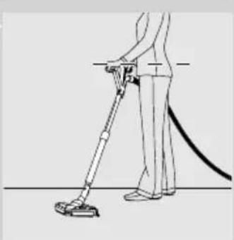 Line drawing of a person using a vacuum cleaner (no text or symbols)