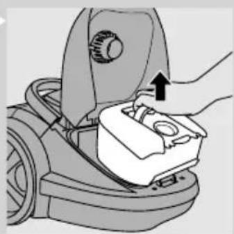 Diagram of a hand pressing down on a mechanical component with an arrow indicating motion (no text or symbols present)