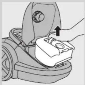 Diagram of a hand pressing down on a mechanical component with an arrow indicating motion.