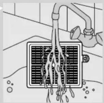 Illustration of a hand pouring liquid into a grid-like container with pipes, no text or symbols present