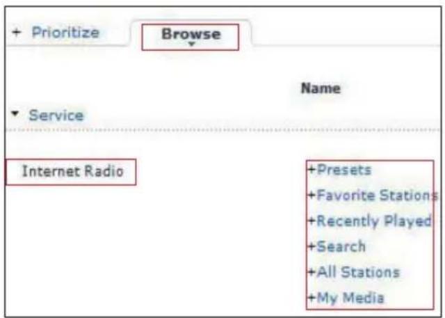 + Prioritize Browse Name Service Internet Radio +Presets +Favorite Stations +Recently Played +Search +All Stations +My Media