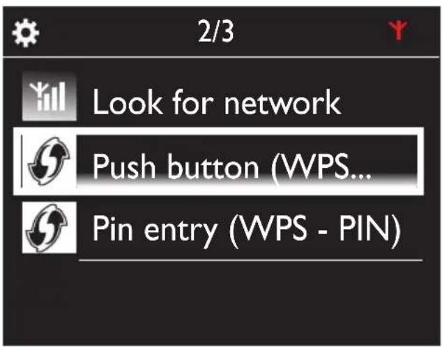 2/3 Look for network Push button (WPS... Pin entry (WPS - PIN)