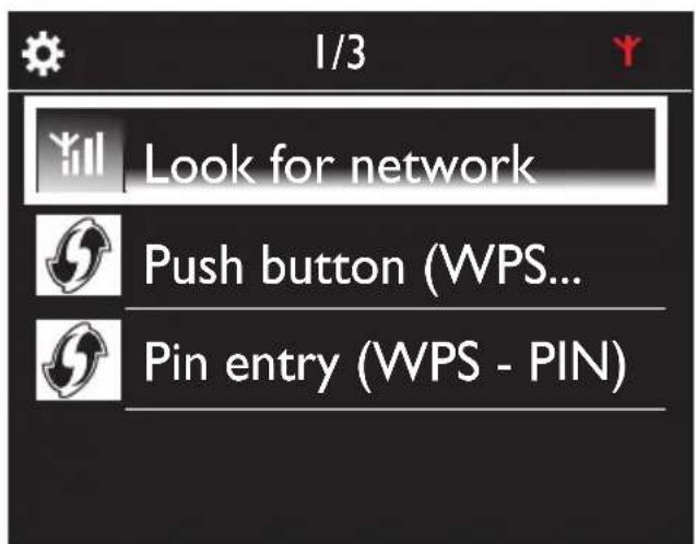 1/3 Look for network Push button (WPS... Pin entry (WPS - PIN)