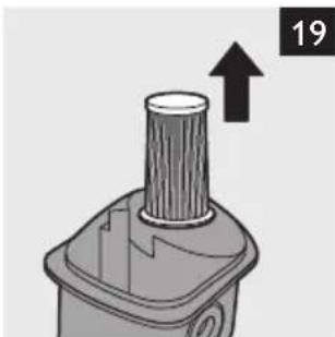 Close-up of a mechanical component with a cylindrical shaft and an upward arrow, no visible text or symbols