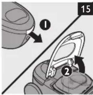 Diagram showing two steps of a mechanical device with numbered annotations (1 and 2) indicating process flow.